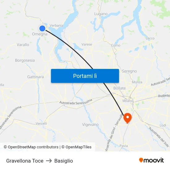 Gravellona Toce to Basiglio map