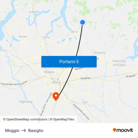 Moggio to Basiglio map