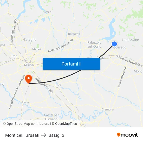 Monticelli Brusati to Basiglio map