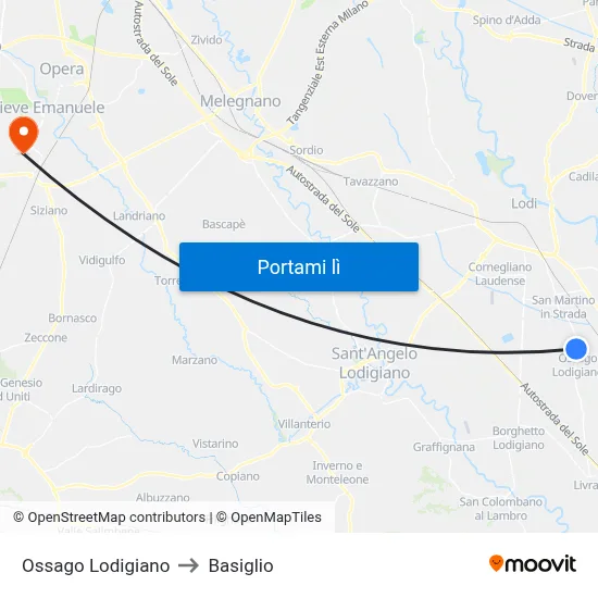 Ossago Lodigiano to Basiglio map