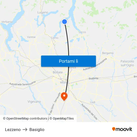 Lezzeno to Basiglio map