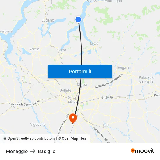 Menaggio to Basiglio map