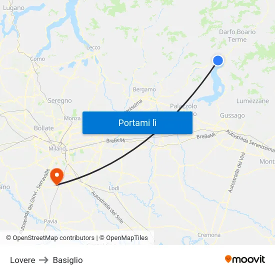 Lovere to Basiglio map