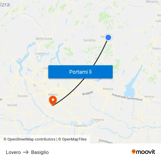 Lovero to Basiglio map