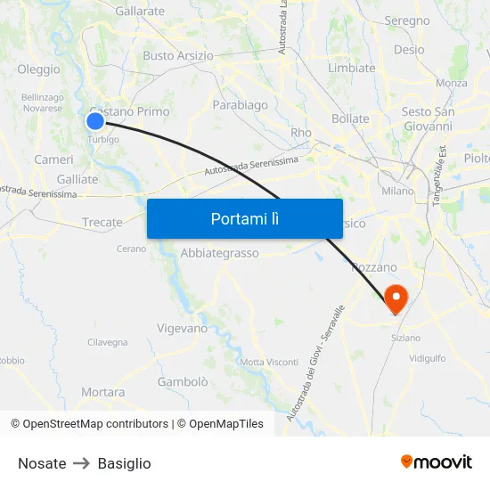 Nosate to Basiglio map