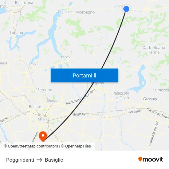 Poggiridenti to Basiglio map