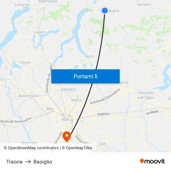Traona to Basiglio map
