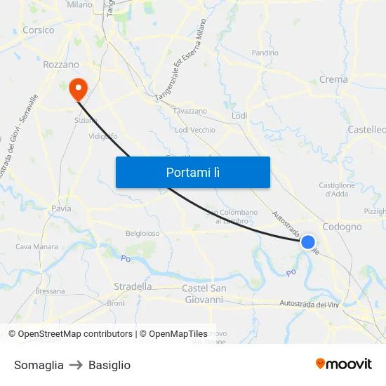 Somaglia to Basiglio map