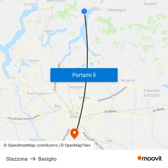 Stazzona to Basiglio map