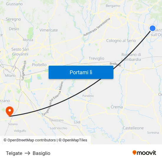 Telgate to Basiglio map