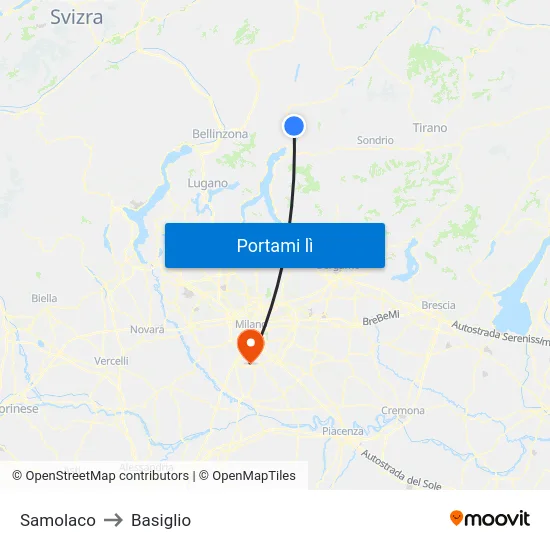 Samolaco to Basiglio map