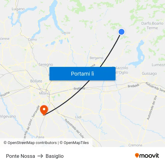 Ponte Nossa to Basiglio map