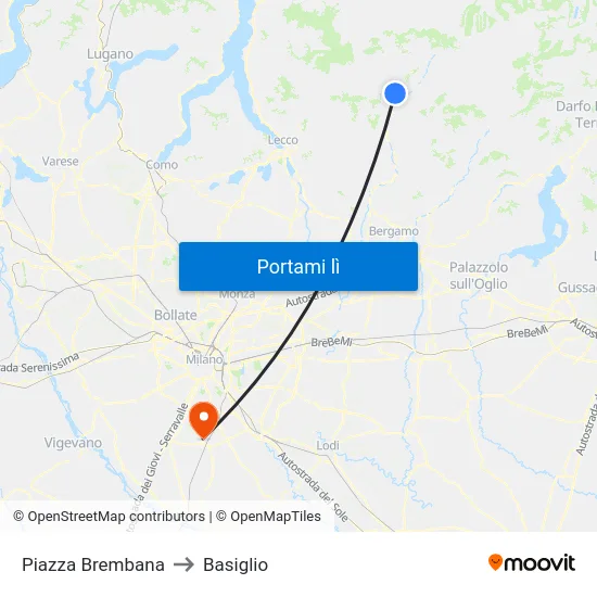 Piazza Brembana to Basiglio map