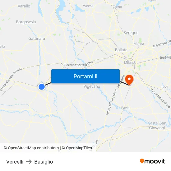 Vercelli to Basiglio map