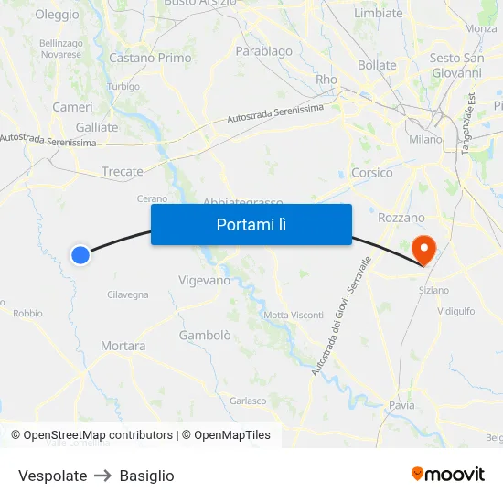 Vespolate to Basiglio map