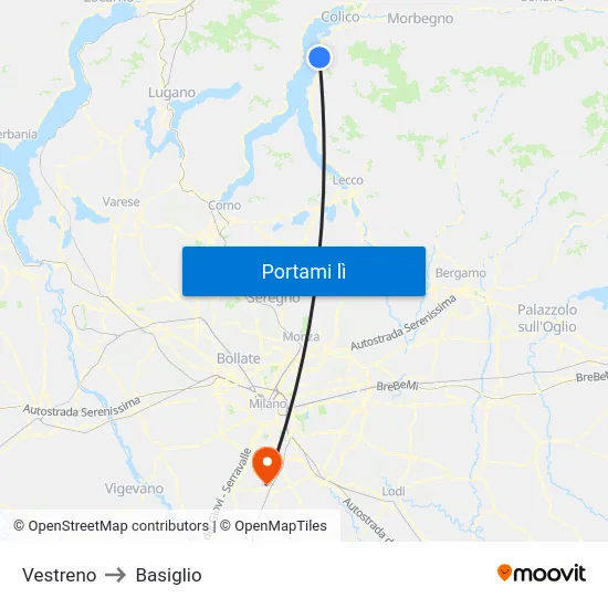 Vestreno to Basiglio map