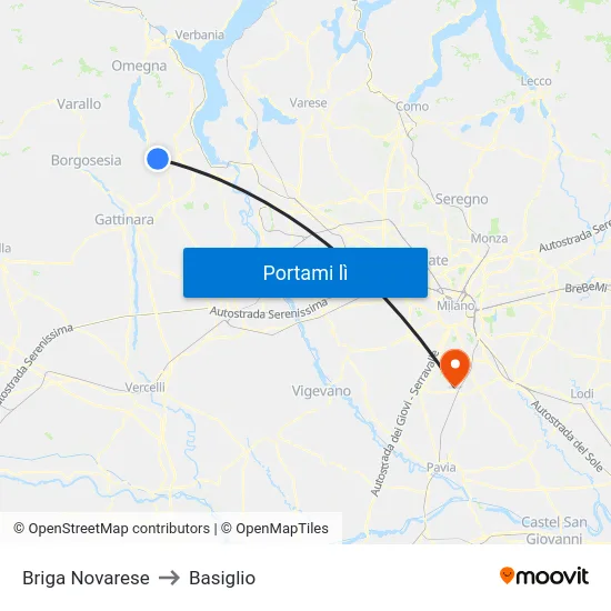 Briga Novarese to Basiglio map