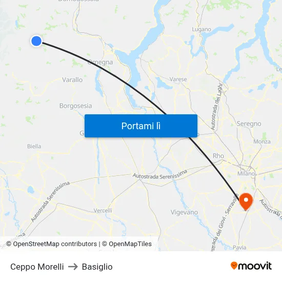 Ceppo Morelli to Basiglio map