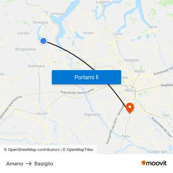 Ameno to Basiglio map