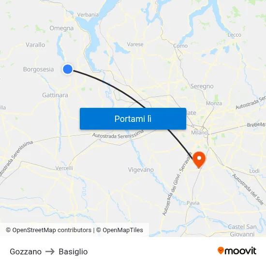 Gozzano to Basiglio map