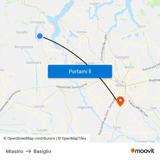 Miasino to Basiglio map