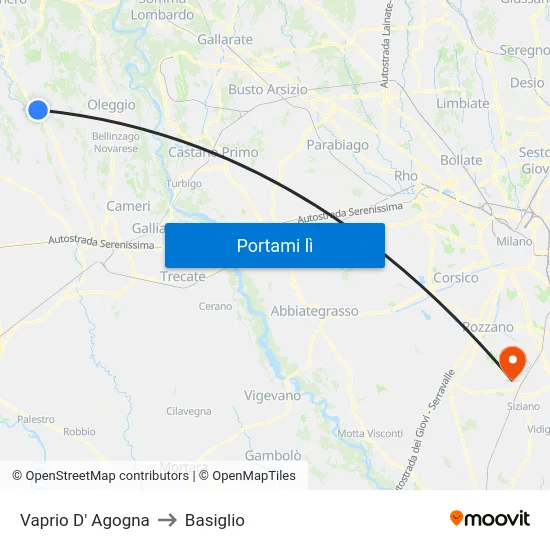 Vaprio D' Agogna to Basiglio map