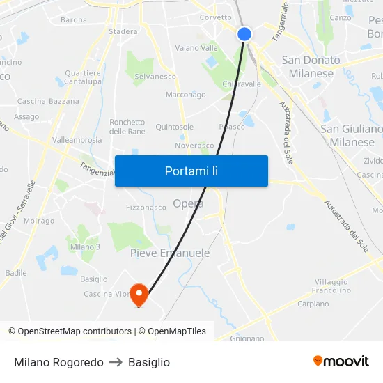 Milano Rogoredo to Basiglio map