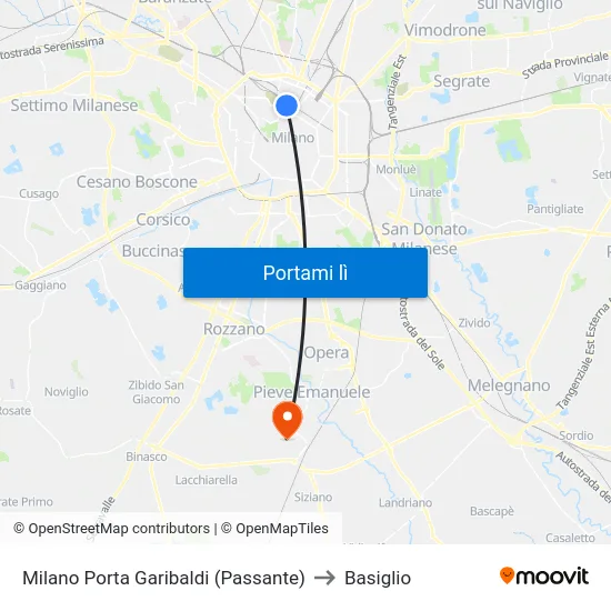 Milano Porta Garibaldi (Passante) to Basiglio map