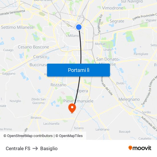 Centrale FS to Basiglio map