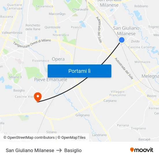 San Giuliano Milanese to Basiglio map