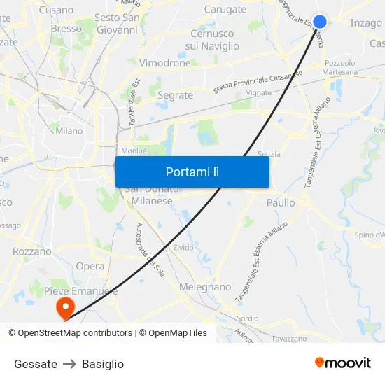 Gessate to Basiglio map