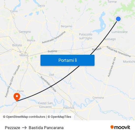 Pezzaze to Bastida Pancarana map