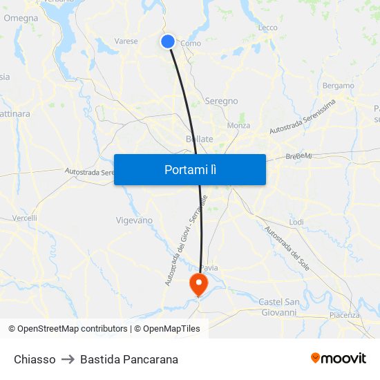 Chiasso to Bastida Pancarana map