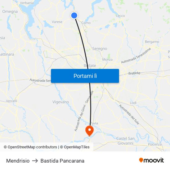 Mendrisio to Bastida Pancarana map