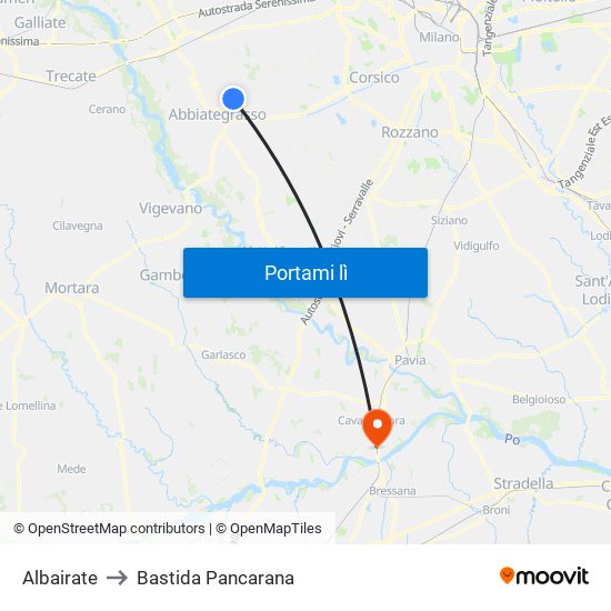 Albairate to Bastida Pancarana map