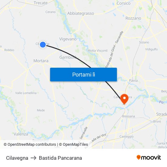 Cilavegna to Bastida Pancarana map