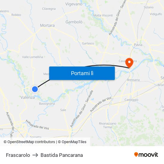 Frascarolo to Bastida Pancarana map