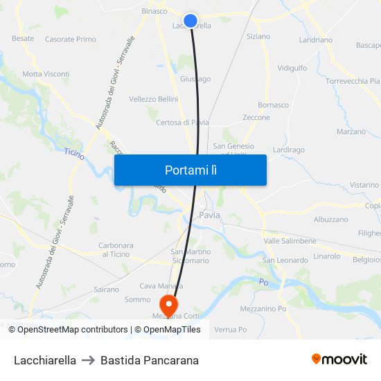 Lacchiarella to Bastida Pancarana map