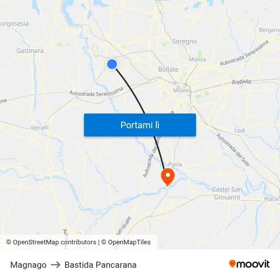 Magnago to Bastida Pancarana map
