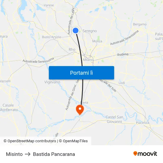Misinto to Bastida Pancarana map