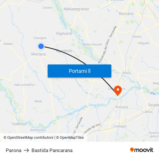 Parona to Bastida Pancarana map