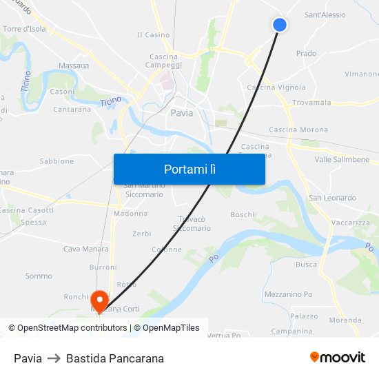 Pavia to Bastida Pancarana map