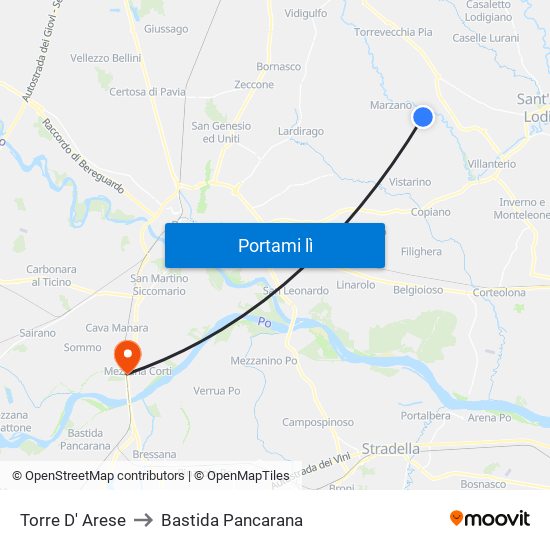 Torre D' Arese to Bastida Pancarana map