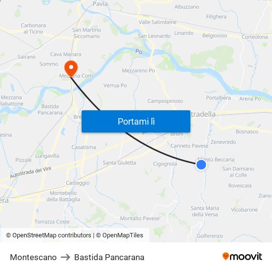 Montescano to Bastida Pancarana map