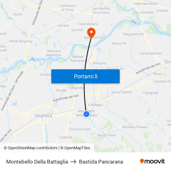 Montebello Della Battaglia to Bastida Pancarana map