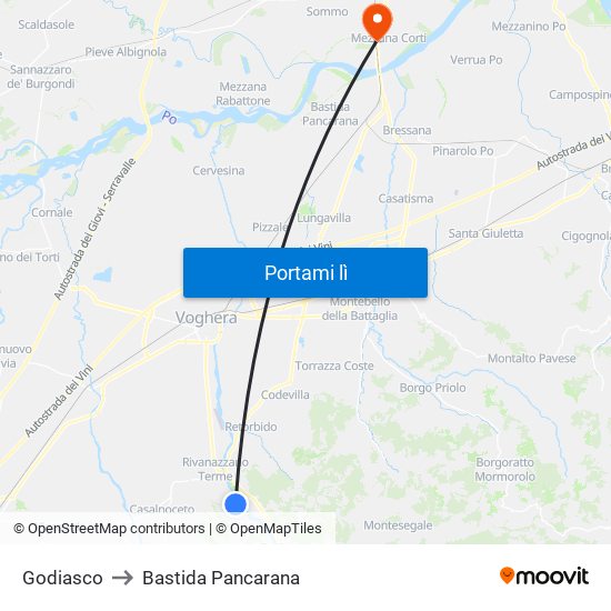 Godiasco to Bastida Pancarana map