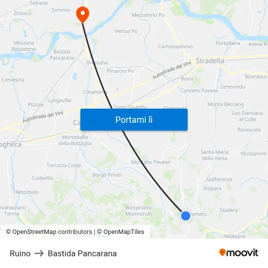 Ruino to Bastida Pancarana map