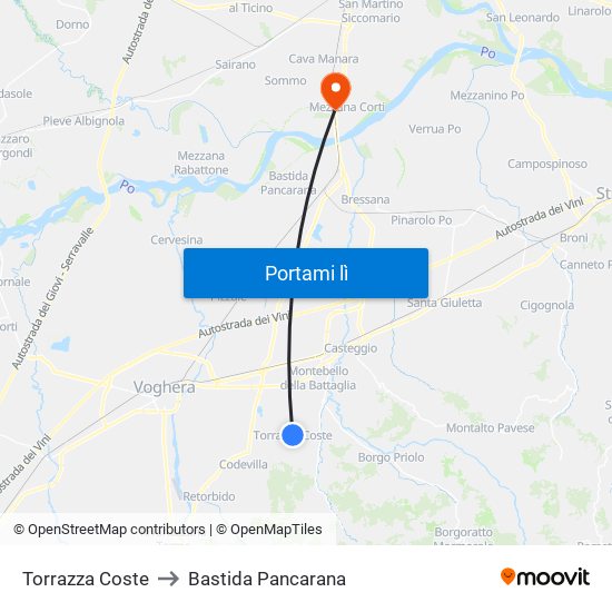 Torrazza Coste to Bastida Pancarana map
