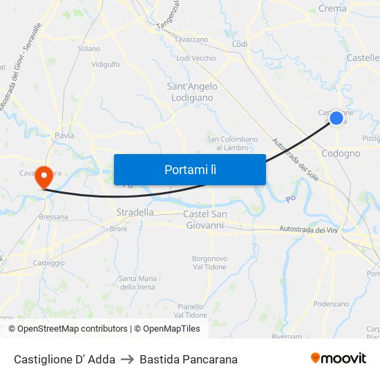 Castiglione D' Adda to Bastida Pancarana map