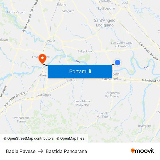 Badia Pavese to Bastida Pancarana map
